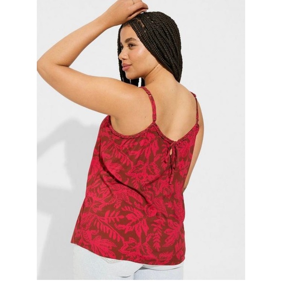 Torrid Women's Red Printed Challis Braided Sleeveless Tank Top - Picture 2 of 3